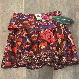 FARM Rio Brown Floral Tiered Mini Skirt with Pink, Orange & Purple Accents
